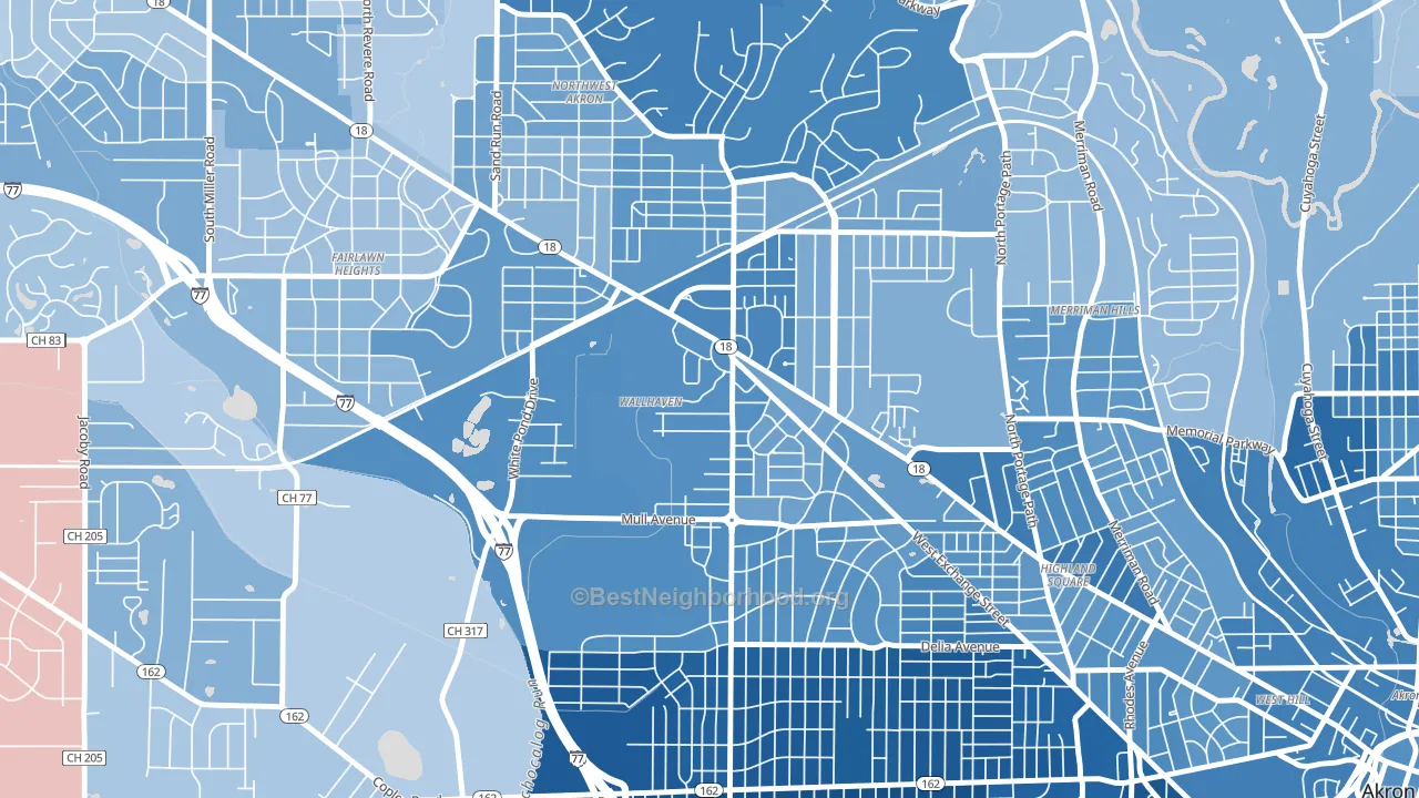 Wallhaven, Akron, OH block-group political-lean map