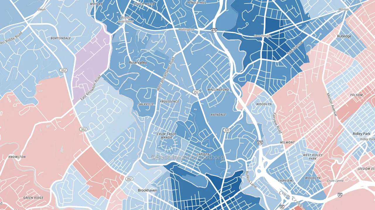 Wallingford, PA block-group political-lean map