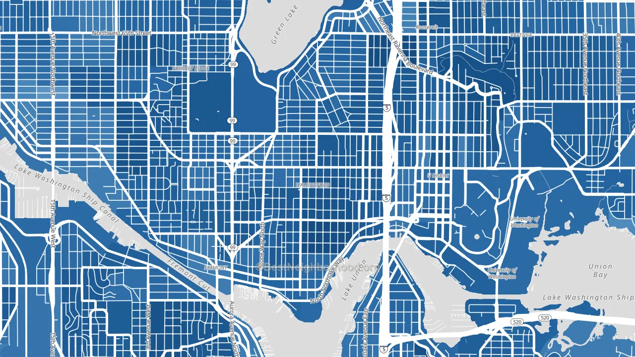 Wallingford, Seattle, WA block-group political-lean map