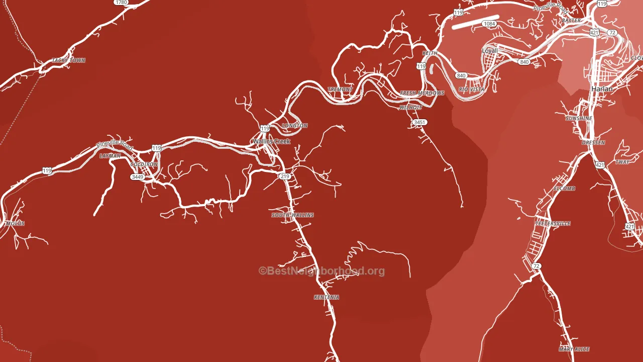 Wallins Creek, KY block-group political-lean map