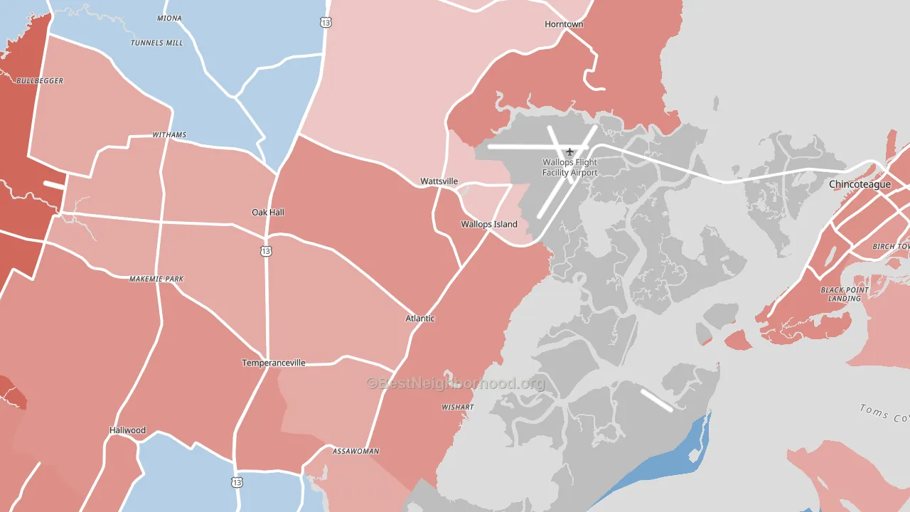 Wallops Island, VA block-group political-lean map