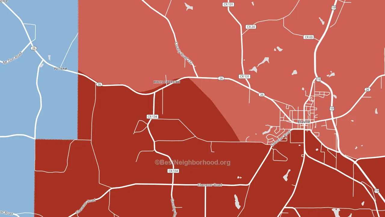 Walls Crossing, GA block-group political-lean map