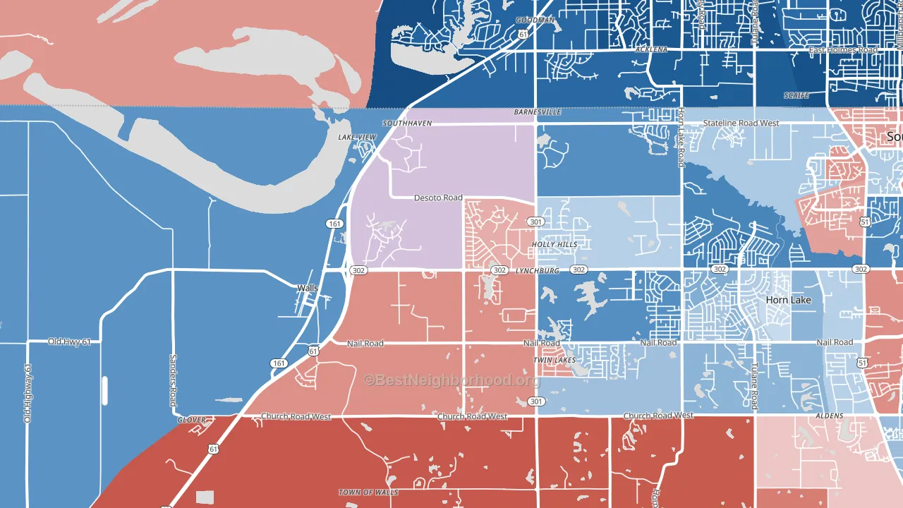 Walls, MS block-group political-lean map