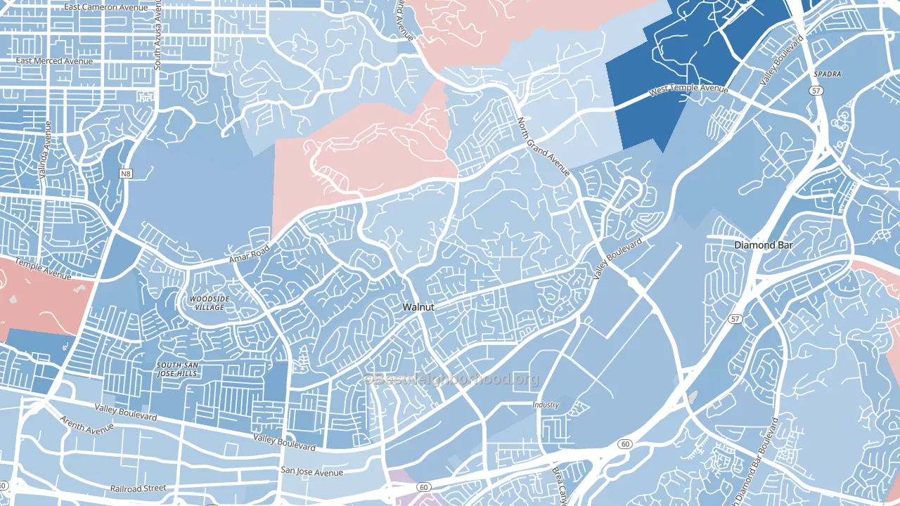 Walnut, CA block-group political-lean map