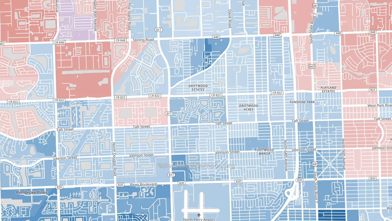 Walnut Creek, Pembroke Pines, FL block-group political-lean map