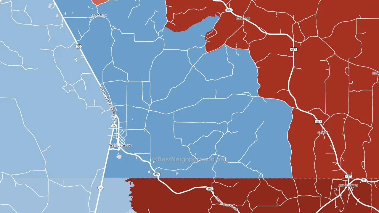 Walnut Grove, MS block-group political-lean map