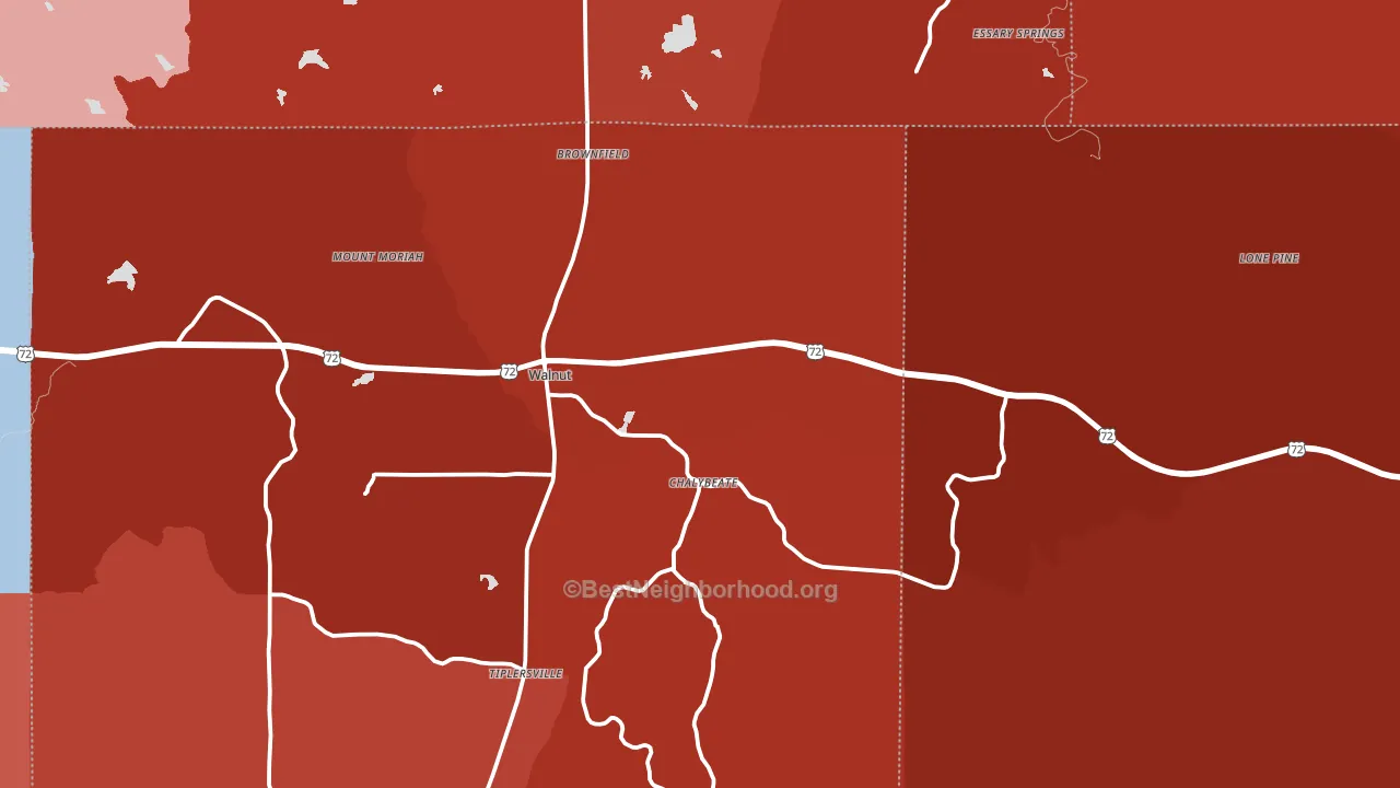 Walnut, MS block-group political-lean map