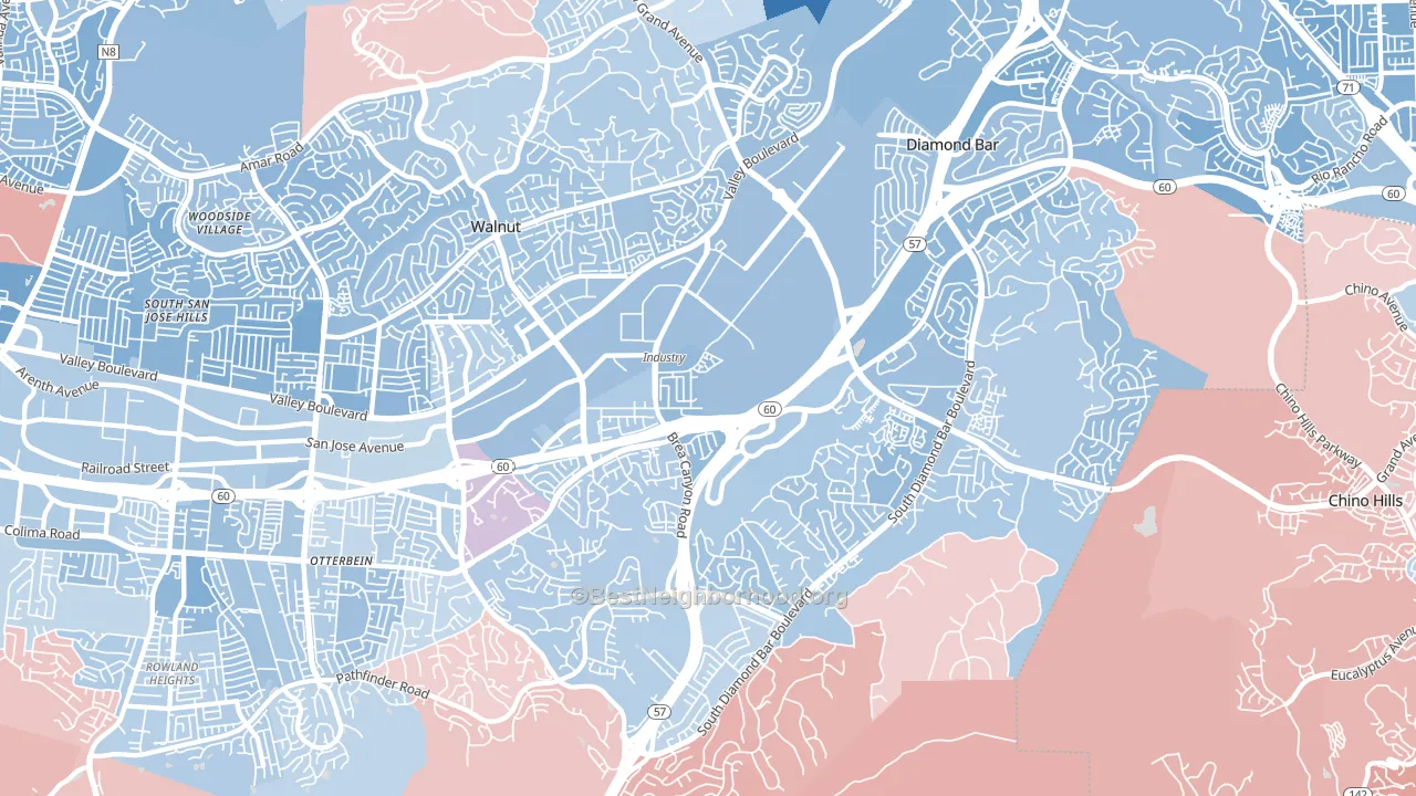 Walnut Valley, Diamond Bar, CA block-group political-lean map