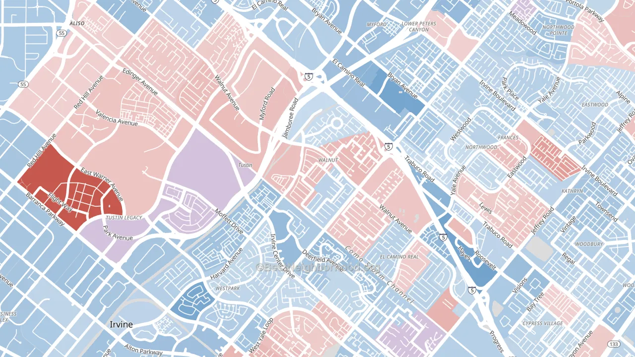 Walnut Village, Irvine, CA block-group political-lean map