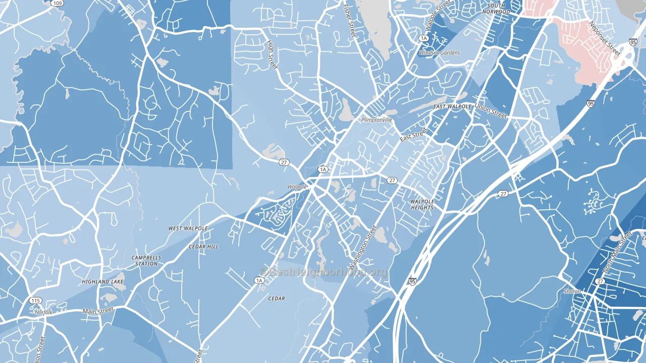 Walpole, MA block-group political-lean map