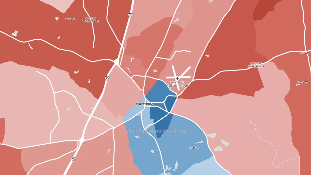 Walterboro, SC block-group political-lean map