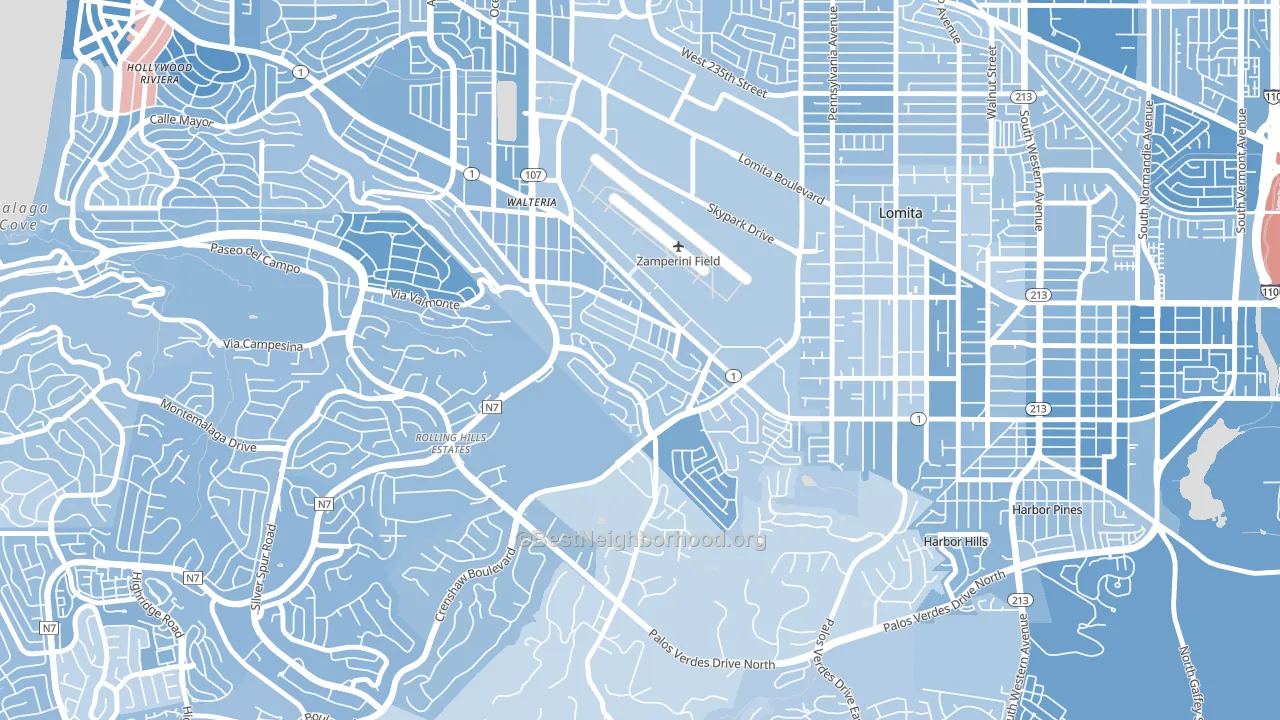 Walteria, Torrance, CA block-group political-lean map