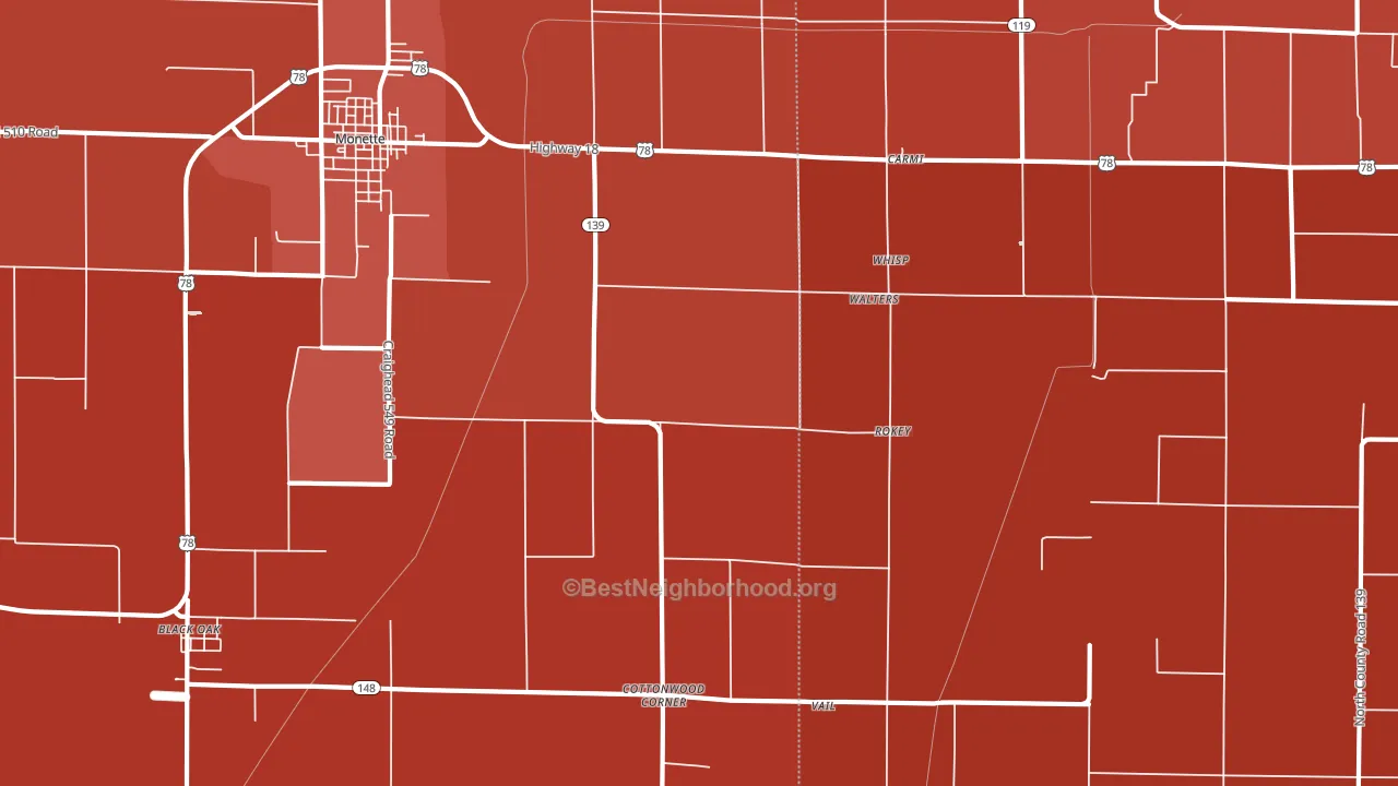 Walters, AR block-group political-lean map