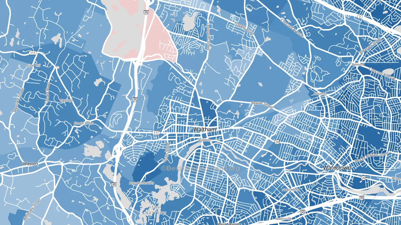 Waltham, MA block-group political-lean map