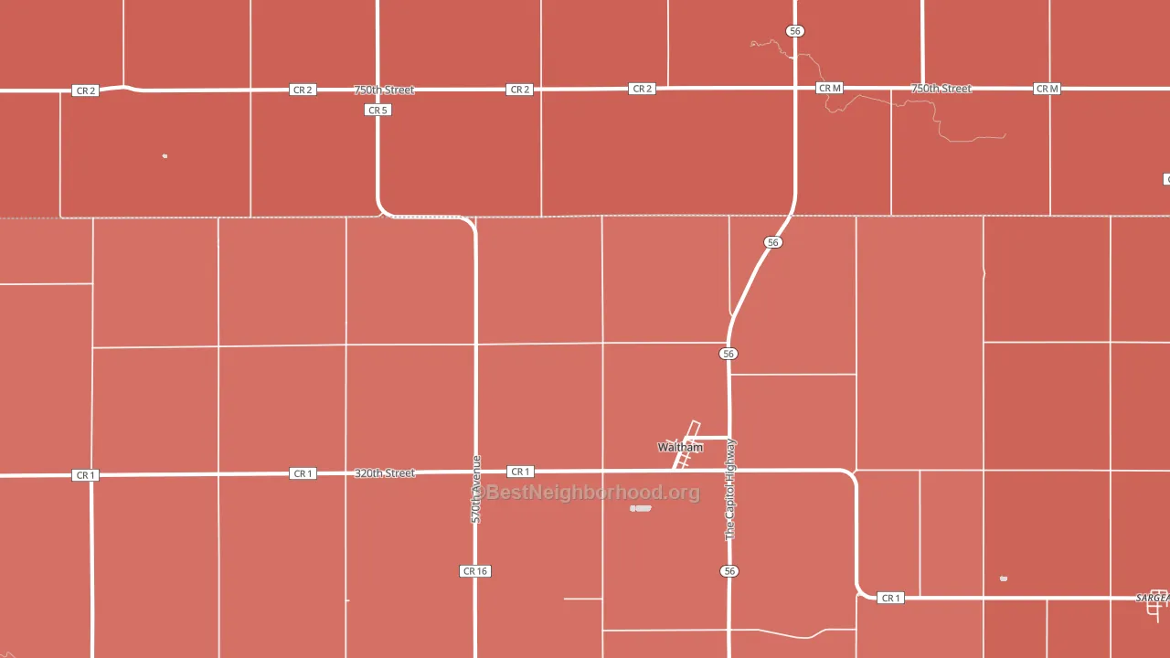Waltham, MN block-group political-lean map
