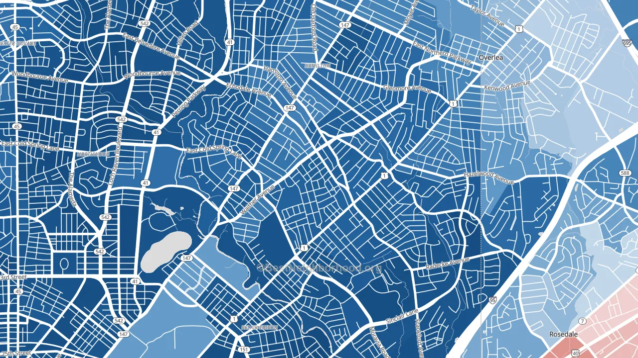 Waltherson, Baltimore, MD block-group political-lean map