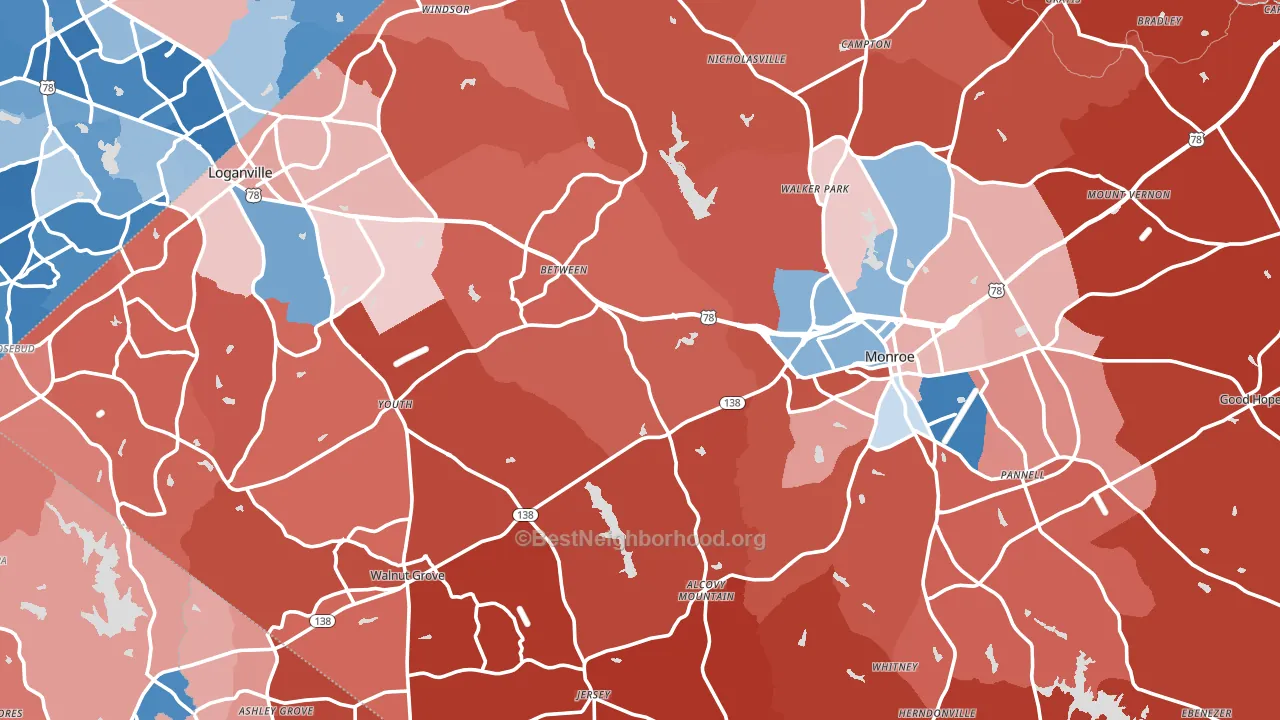 Walton County, GA block-group political-lean map