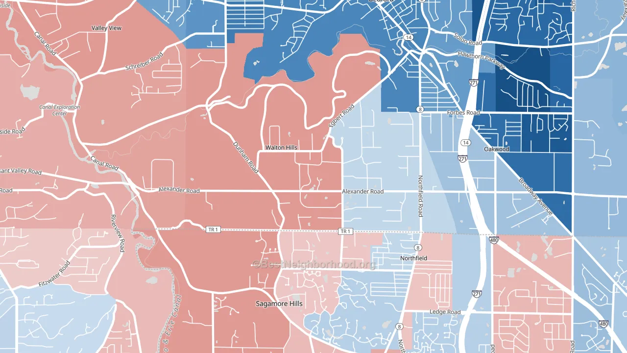 Walton Hills, OH block-group political-lean map