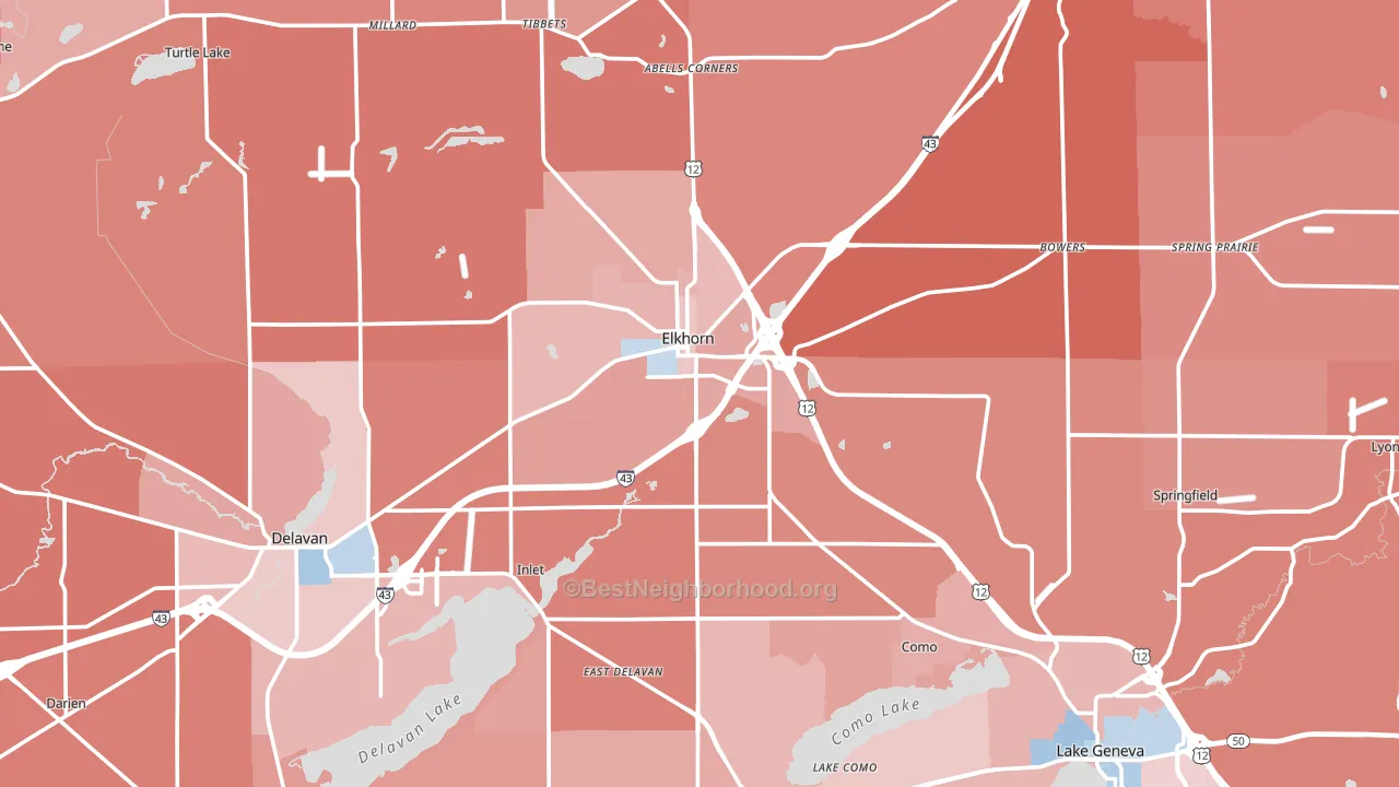 Walworth County, WI block-group political-lean map