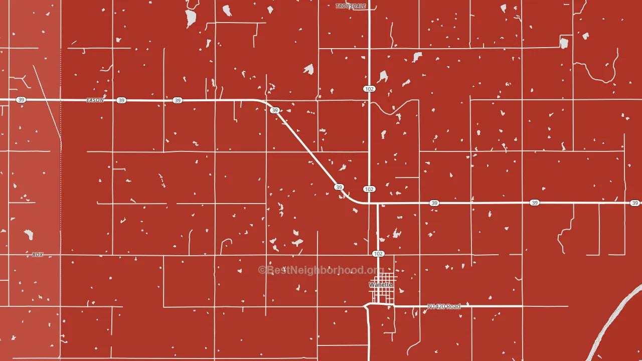 Wanette, OK block-group political-lean map