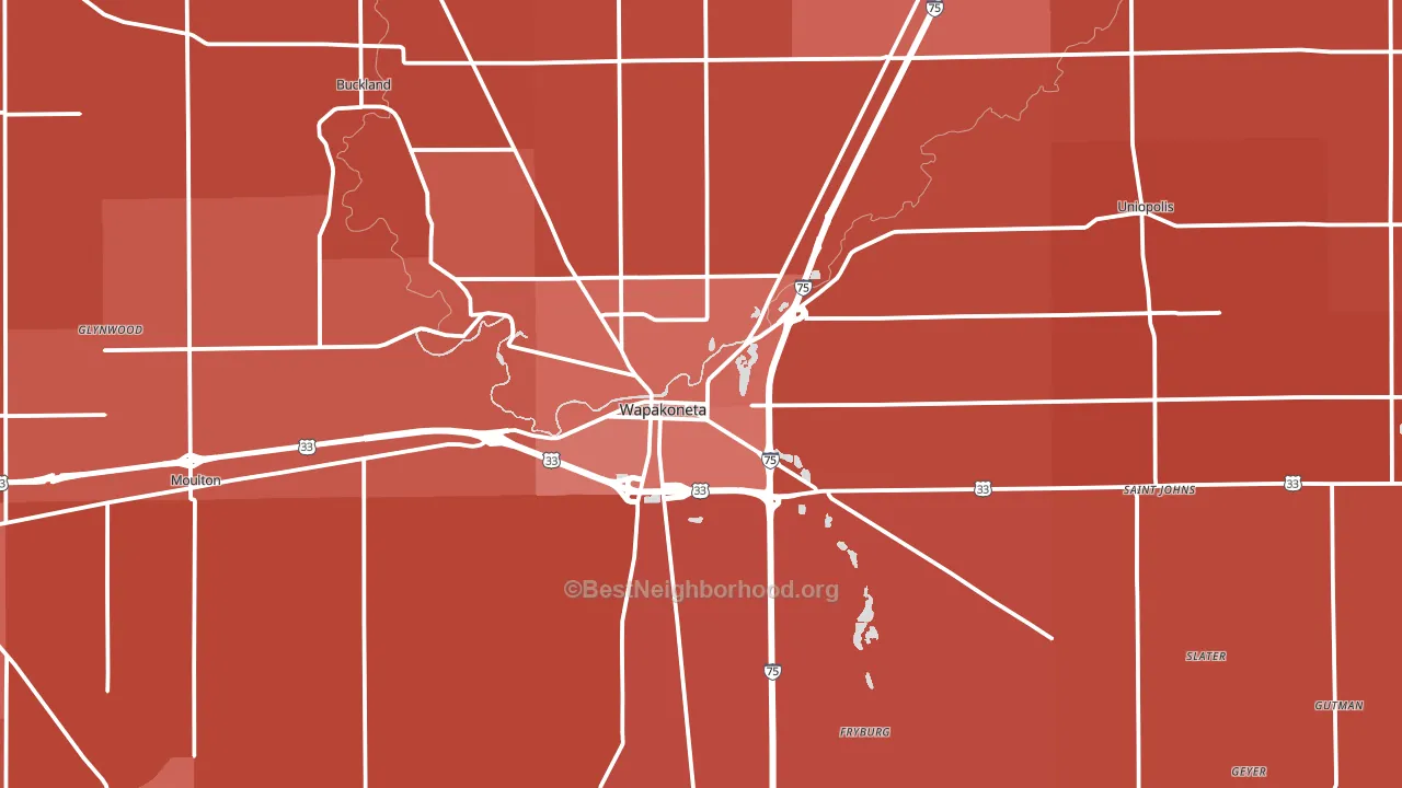 Wapakoneta, OH block-group political-lean map
