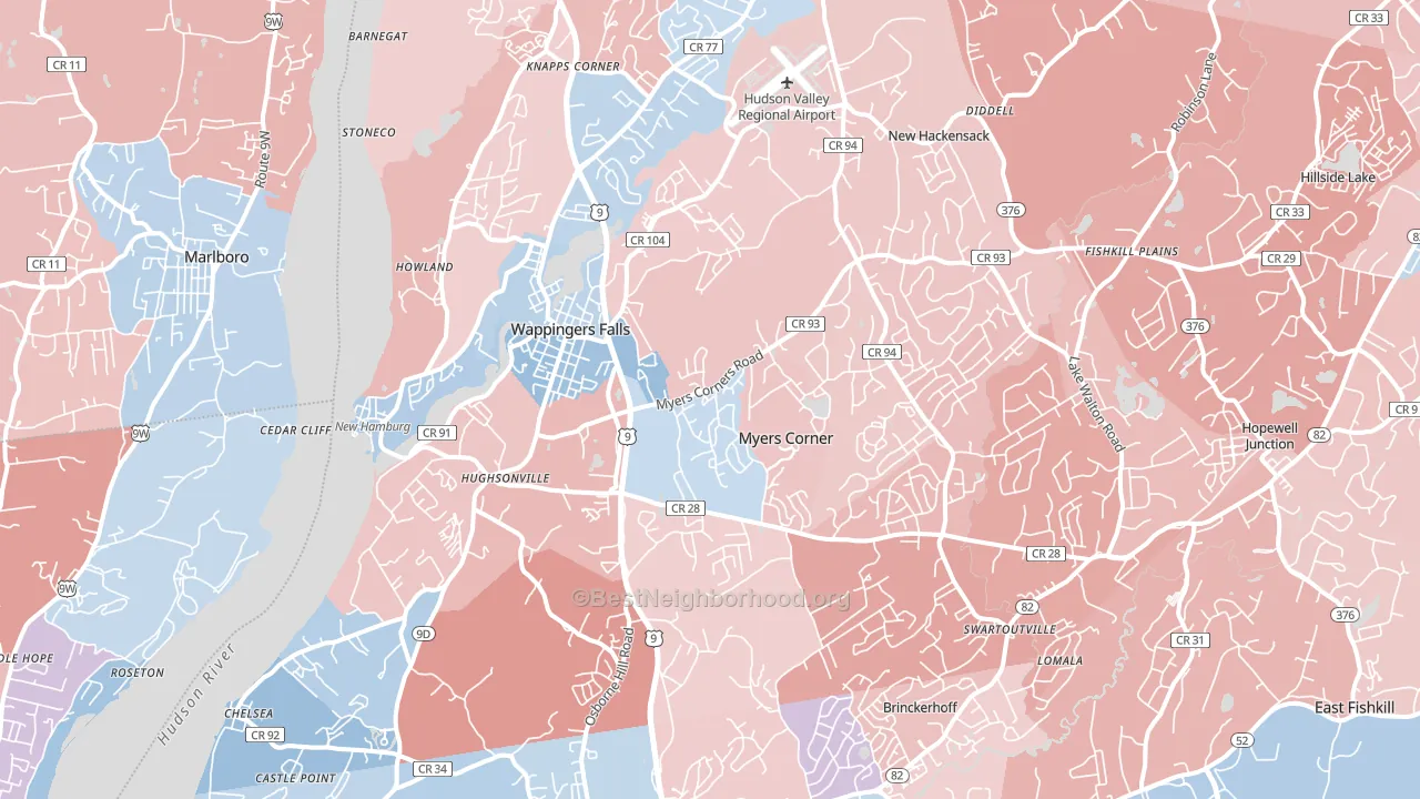 Wappingers Falls, NY block-group political-lean map