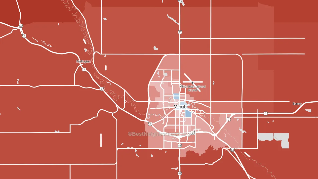 Ward County, ND block-group political-lean map