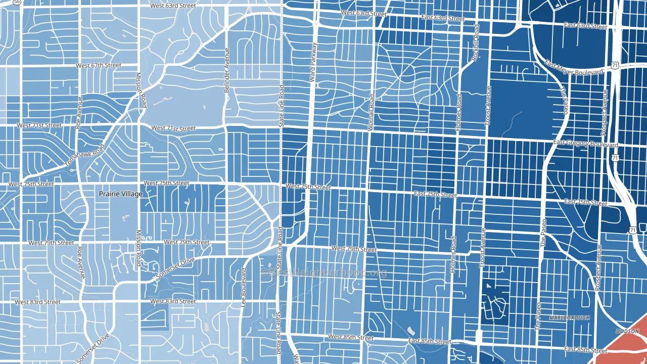 Ward Parkway, Kansas City, MO block-group political-lean map