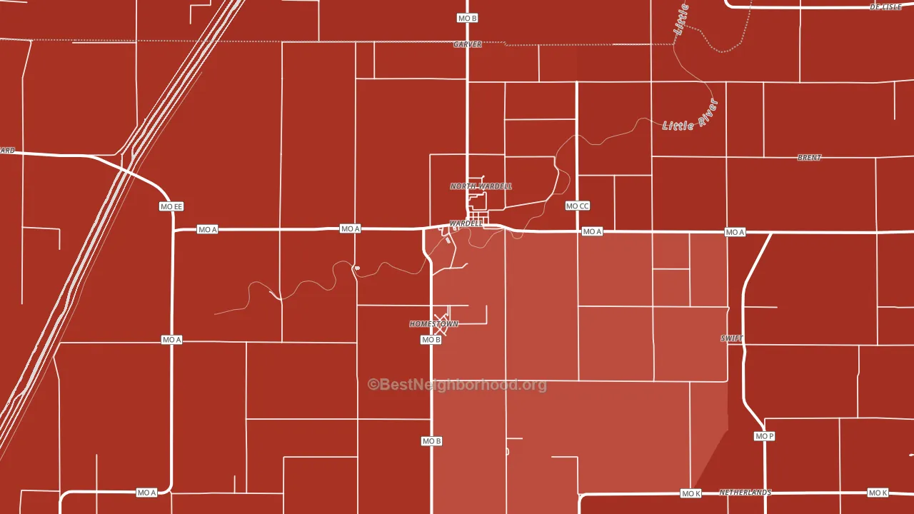 Wardell, MO block-group political-lean map