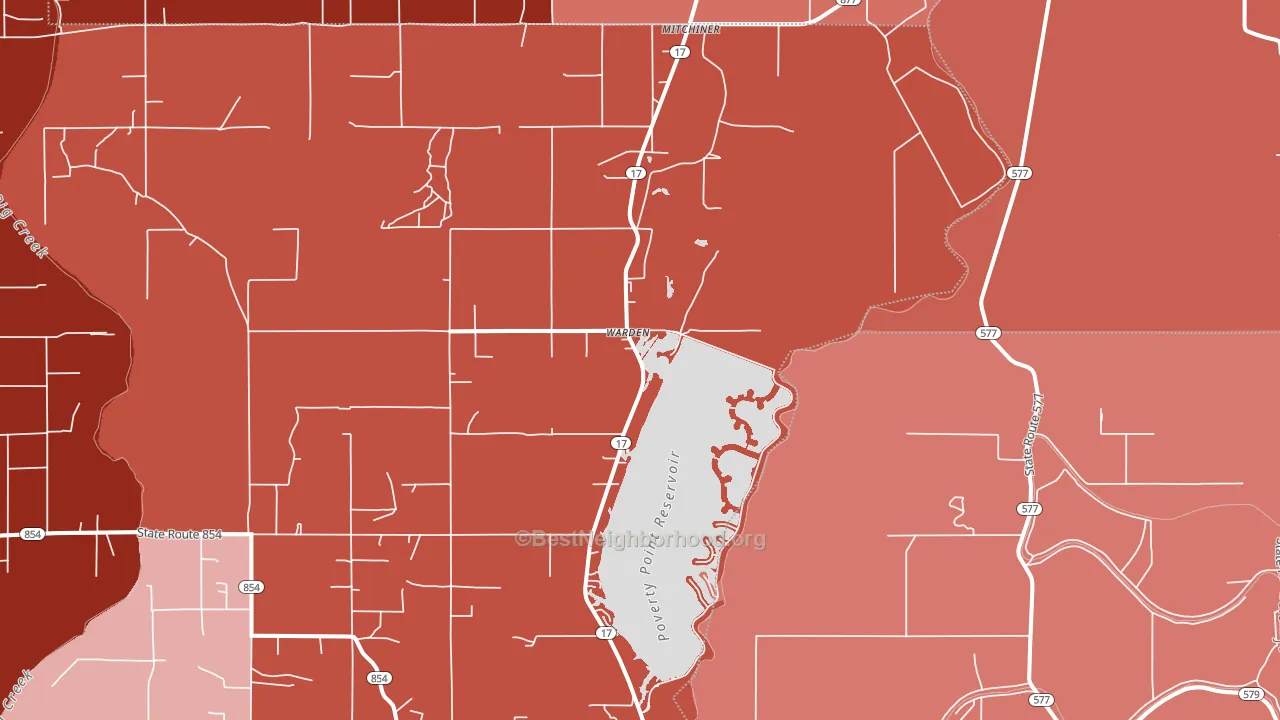 Warden, LA block-group political-lean map