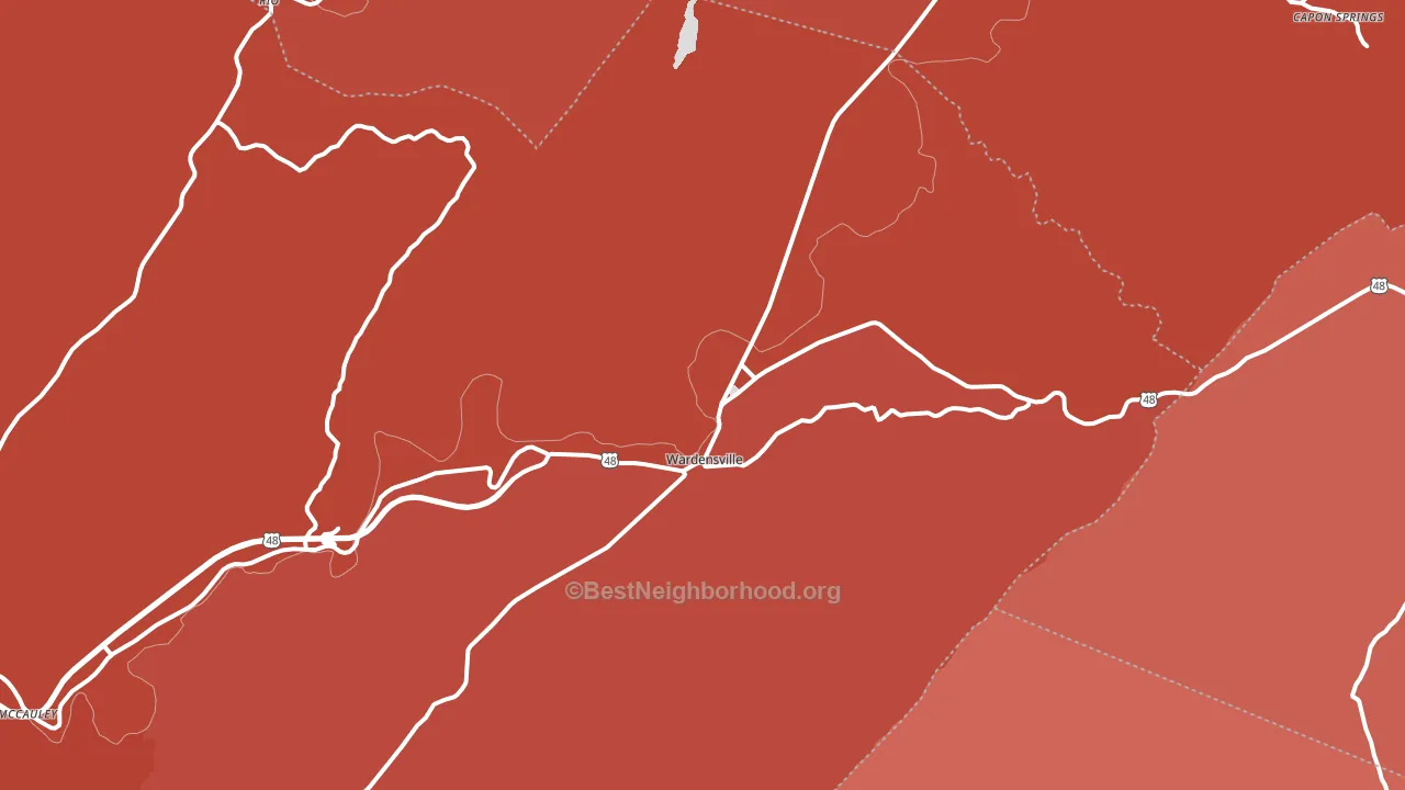 Wardensville, WV block-group political-lean map