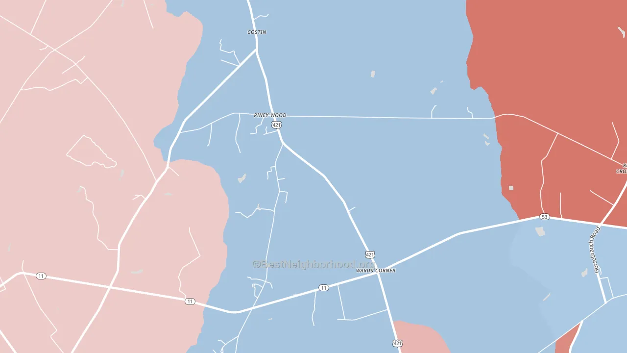 Wards Corner, NC block-group political-lean map