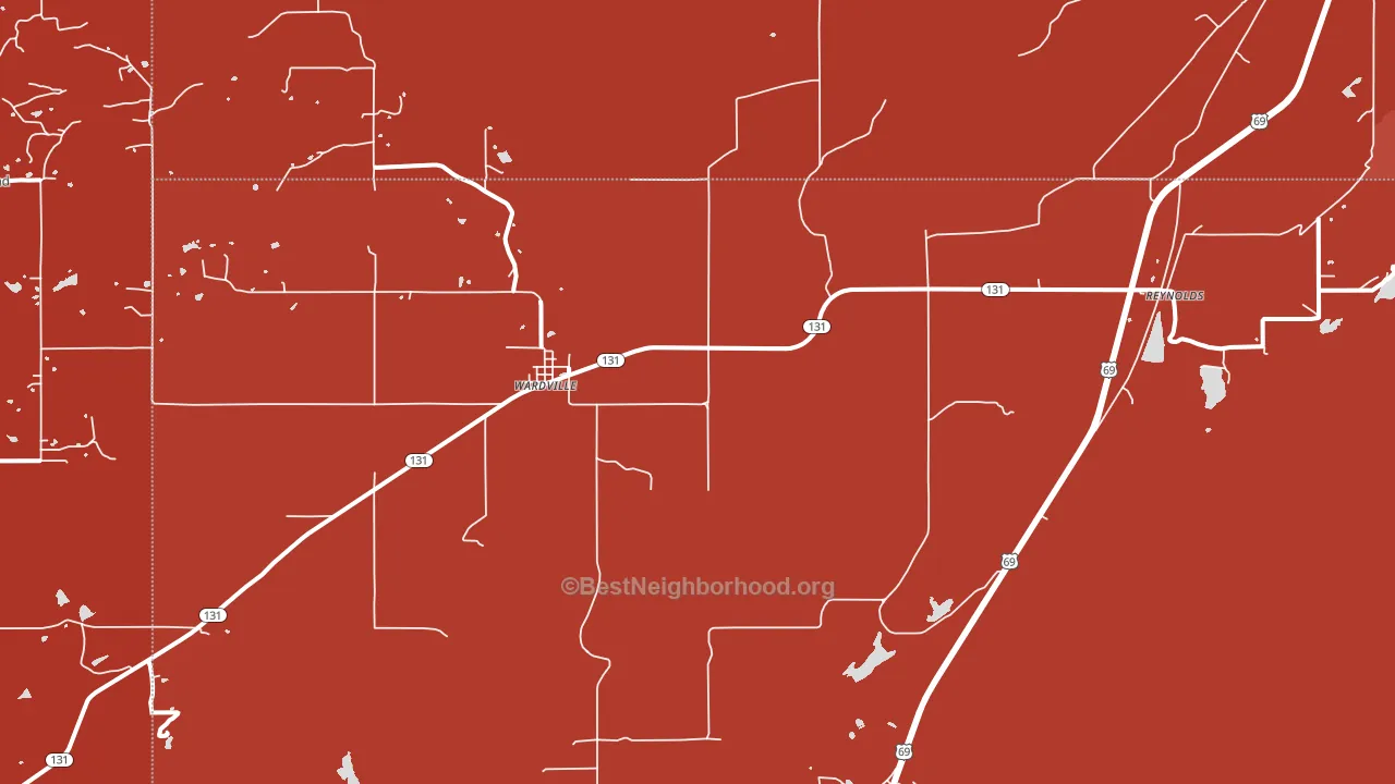 Wardville, OK block-group political-lean map