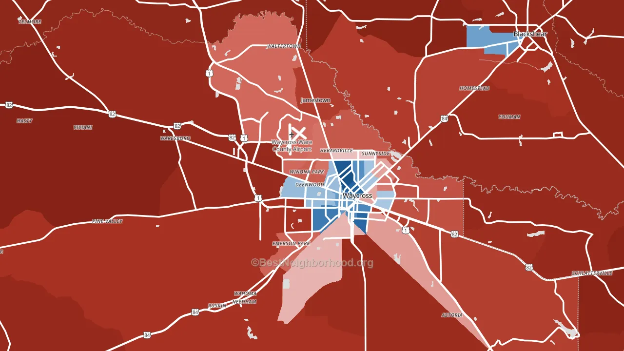 Ware County, GA block-group political-lean map