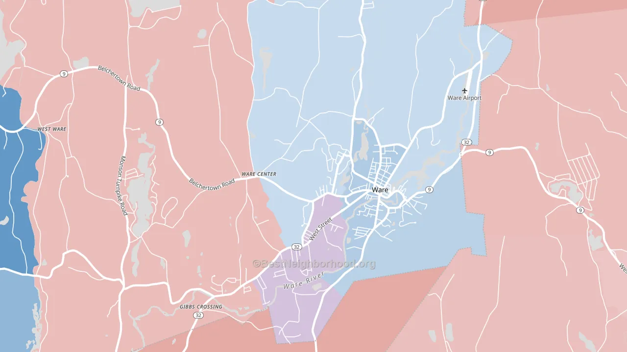 Ware, MA block-group political-lean map