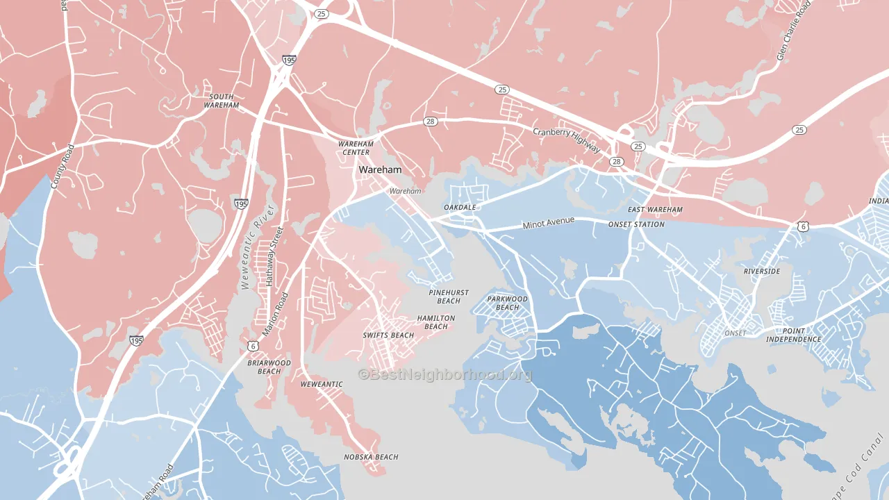 Wareham Center, MA block-group political-lean map
