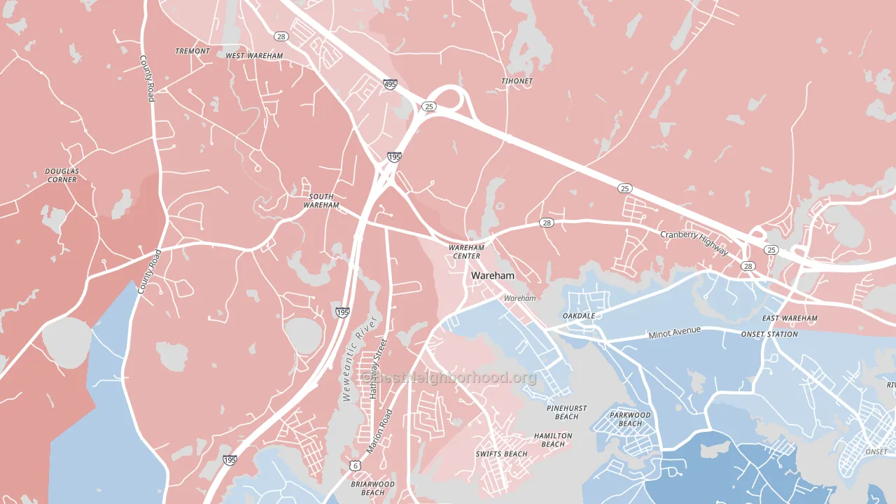 Wareham, MA block-group political-lean map