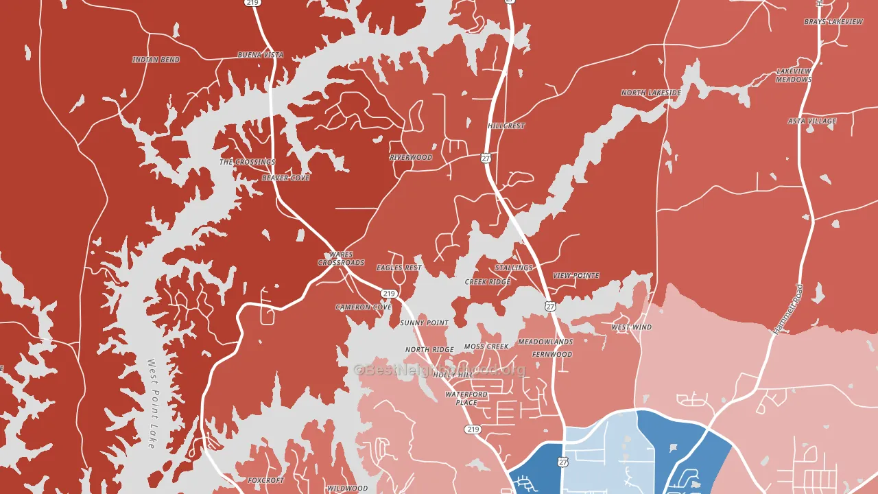 Wares Crossroads, GA block-group political-lean map
