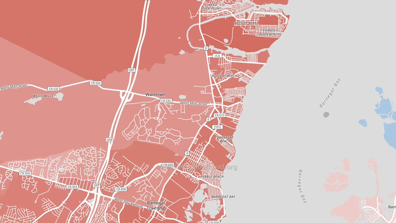 Waretown, NJ block-group political-lean map