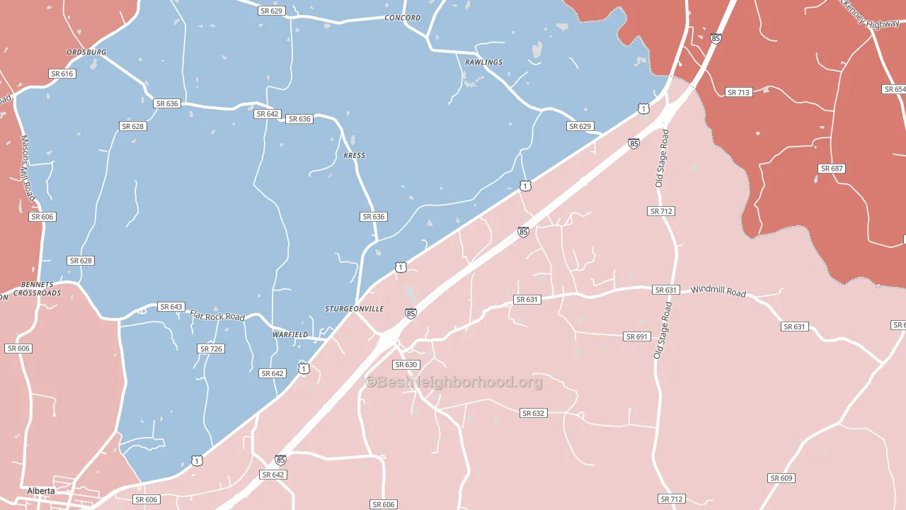 Warfield, VA block-group political-lean map