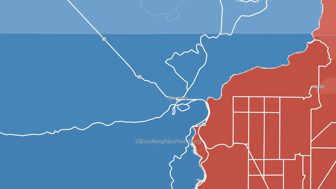 Warm Springs, OR block-group political-lean map