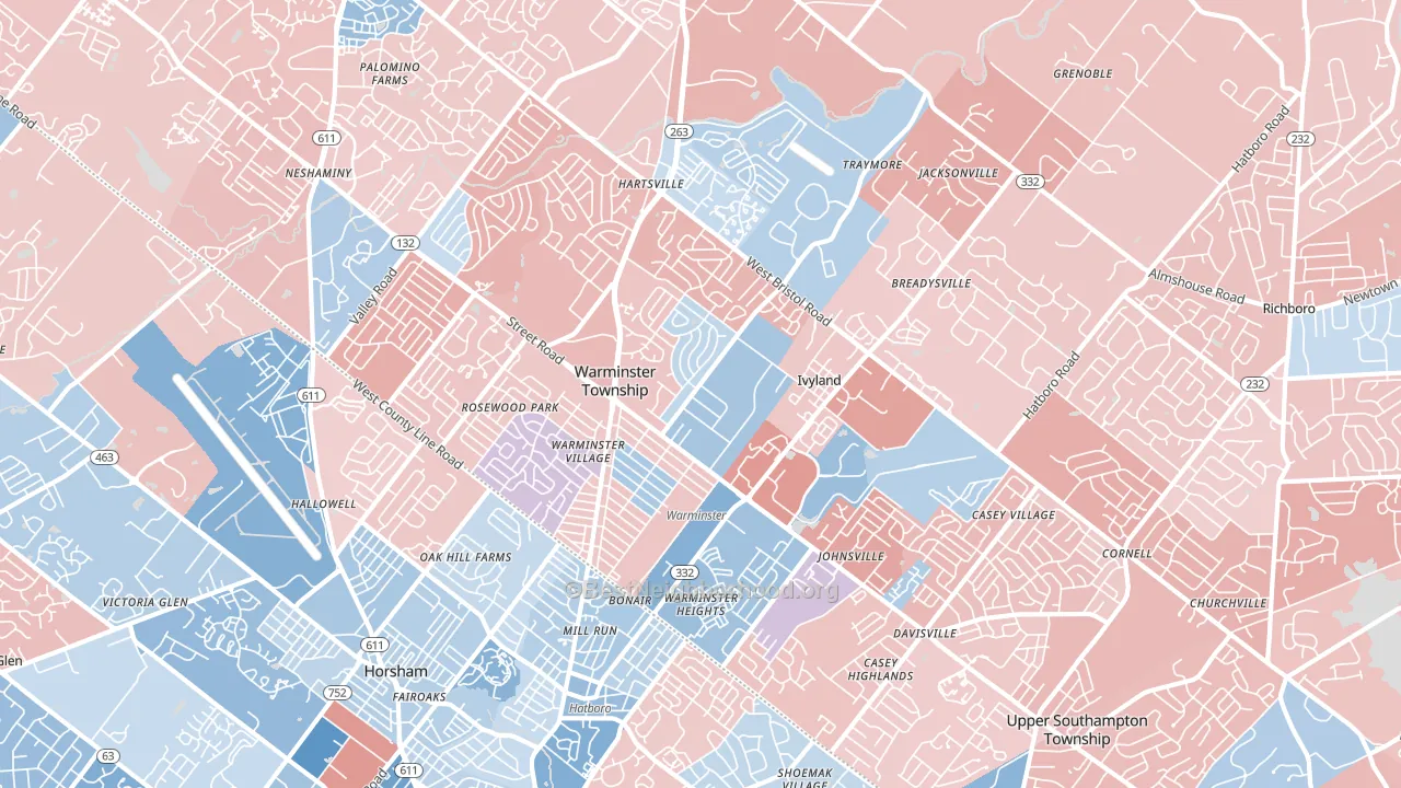 Warminster, PA block-group political-lean map