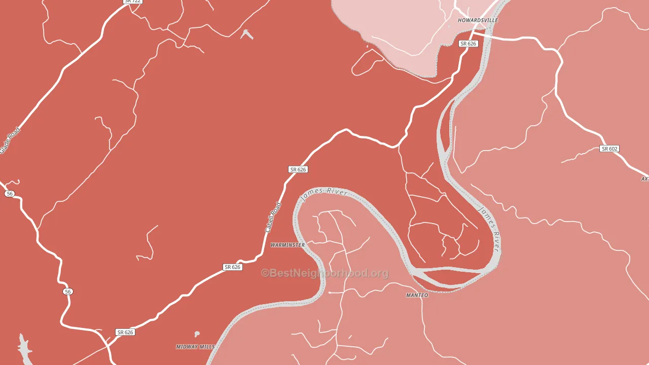 Warminster, VA block-group political-lean map