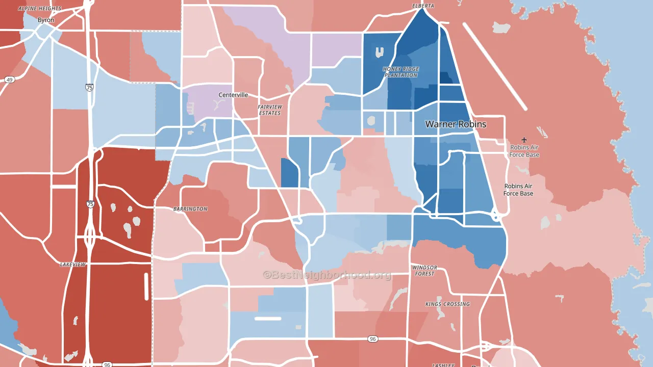 Warner Robins, GA block-group political-lean map
