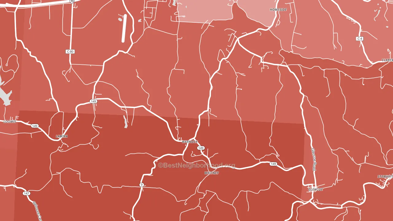 Warnock, OH block-group political-lean map