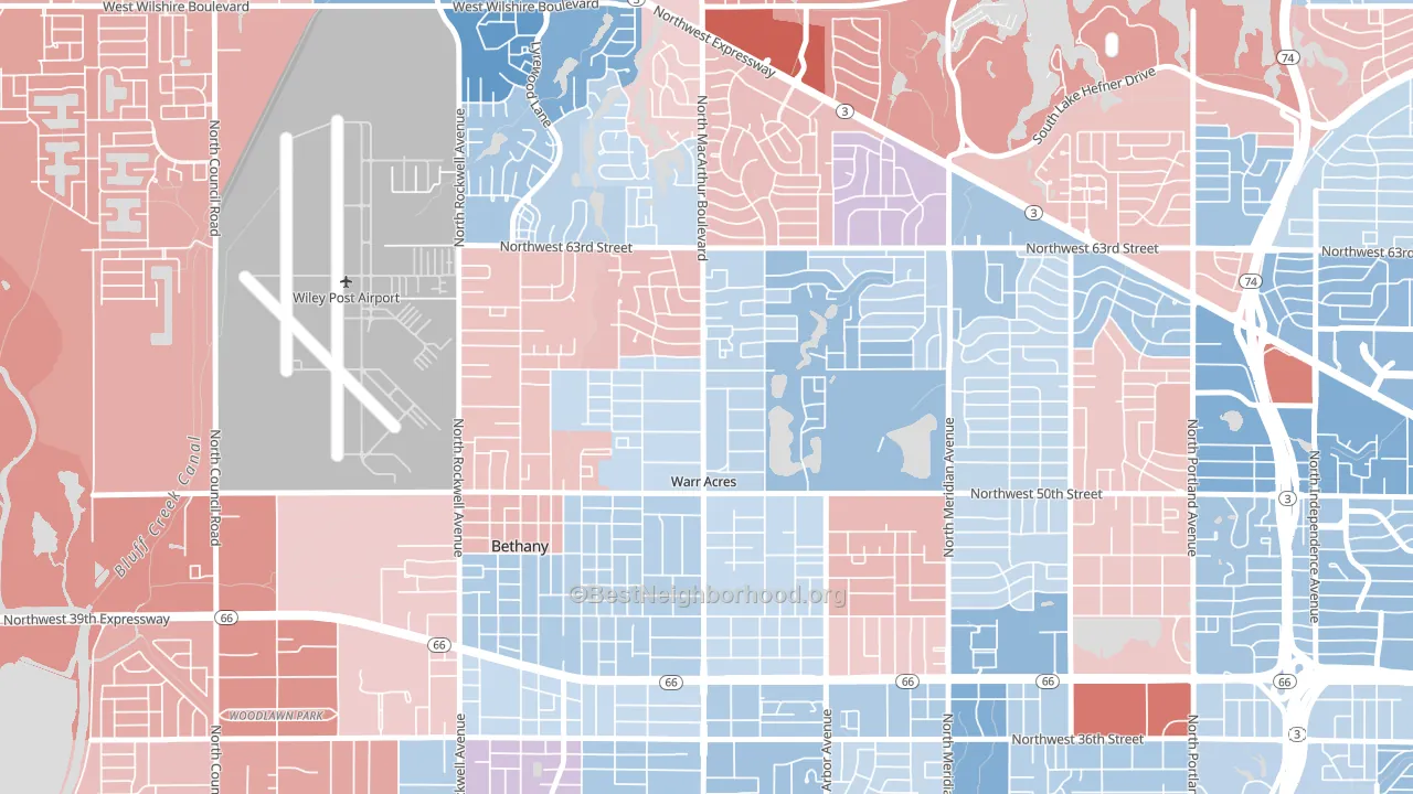 Warr Acres, OK block-group political-lean map
