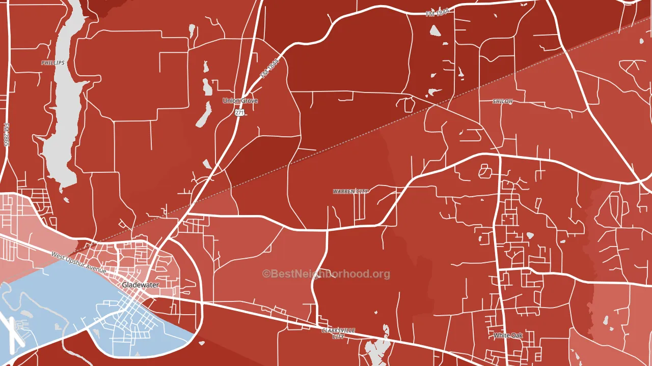 Warren City, TX block-group political-lean map