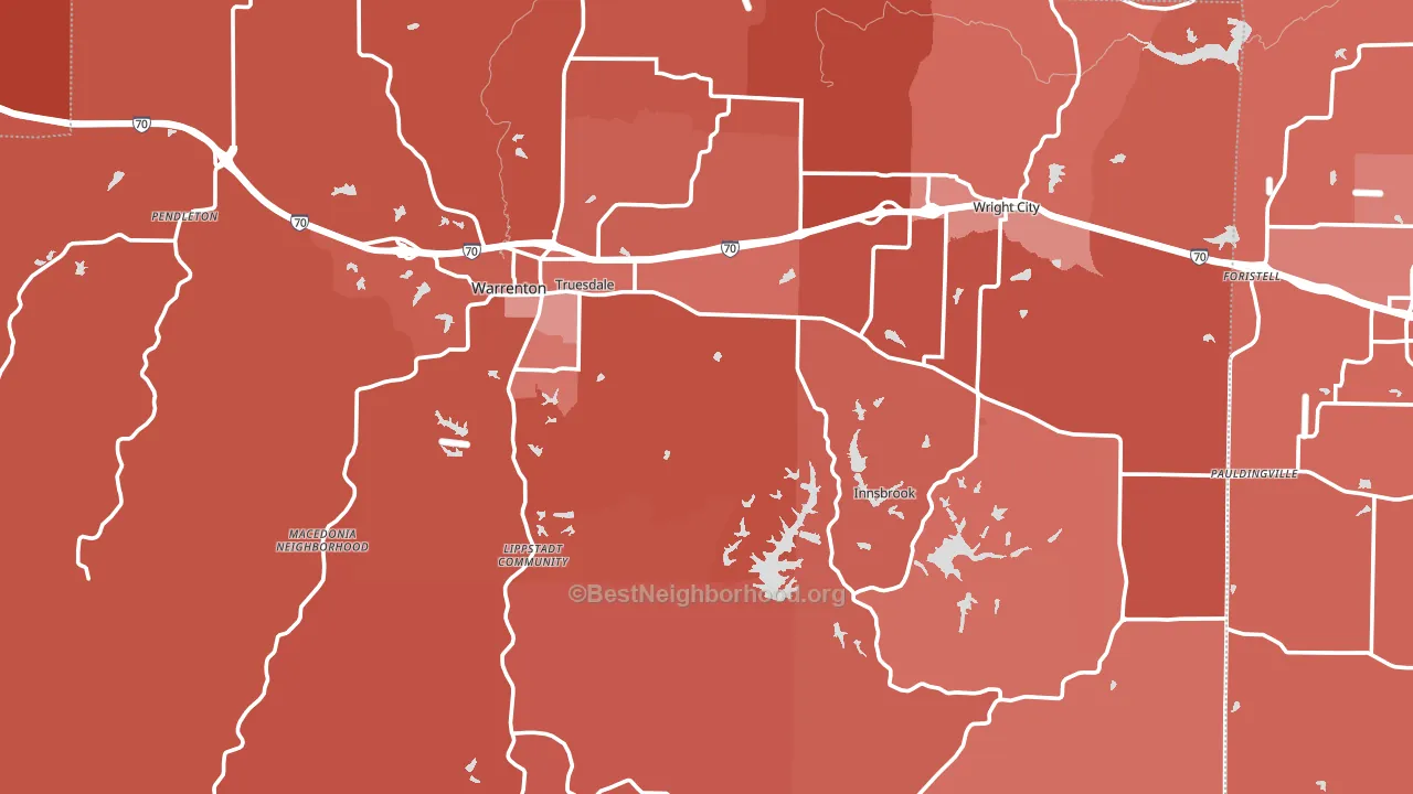 Warren County, MO block-group political-lean map