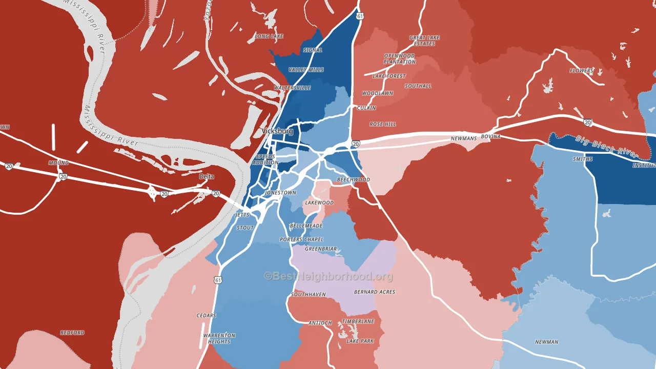 Warren County, MS block-group political-lean map