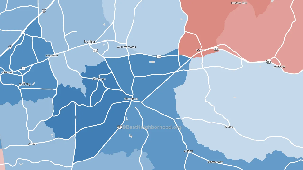 Warren County, NC block-group political-lean map